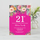 ホットピンクフローラ21歳誕生日招待状 招待状 (スタンド正面)