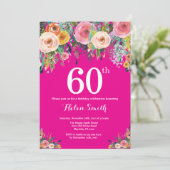 ホットピンクフローラ60番目の誕生日招待状 招待状 (スタンド正面)