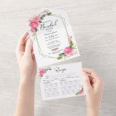 ホットピンクブライダルシャワーレシピカード オールインワン招待状 (貼ってはがせる)