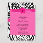 ホットピンクブライダルシャワー付き白黒ゼブラ 招待状 (正面/裏面)