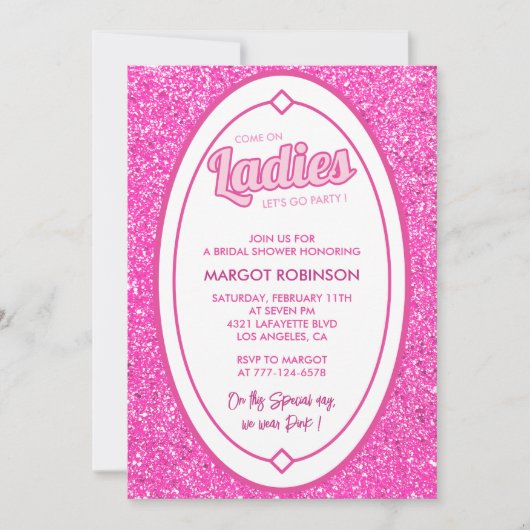 ホットピンクブライダルシャワー招待状トレンディー ガーリー 招待状 (正面)