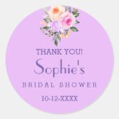 ホットピンクブライトフローラブライダルシャワーありがとう ラウンドシール (正面)
