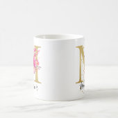 ホットピンクブライトフローラレターMモノグラム コーヒーマグカップ (中央)