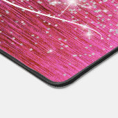 ホットピンクブラシ仕上げメタルシルバーグリッターモノグラム デスクマット (コーナー)