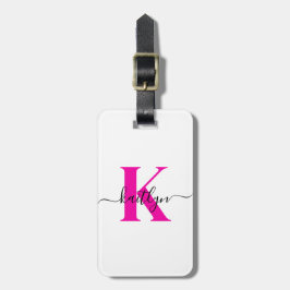 ホットピンクブラックイニシャル名モノグラムの ラゲッジタグ