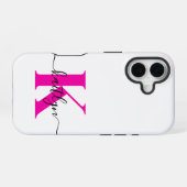 ホットピンクブラックイニシャル名モノグラムの iPhone 16ケース (裏面横)