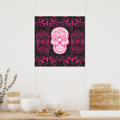 ホットピンクブラックシュガースカルバラゴシックグランジ ポスター (キッチン)