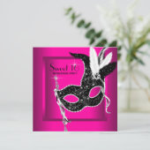 ホットピンクブラックスウィート16マスカレードパーティー 招待状 (スタンド正面)