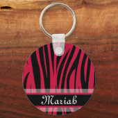 ホットピンクブラックゼブラプリント名前をカスタムする キーホルダー (正面)