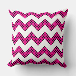ホットピンクブラックドットシェブロン装飾枕 クッション