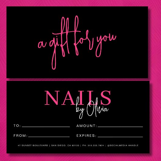 ホットピンクブラックネイルサロンロゴギフト券