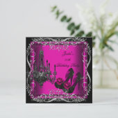 ホットピンクブラックパーティー誕生日ハイヒールシューズ 招待状 (スタンド正面)