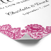 ホットピンクブラックフローラ結婚レースのウェルカムサイン ポスター (角)