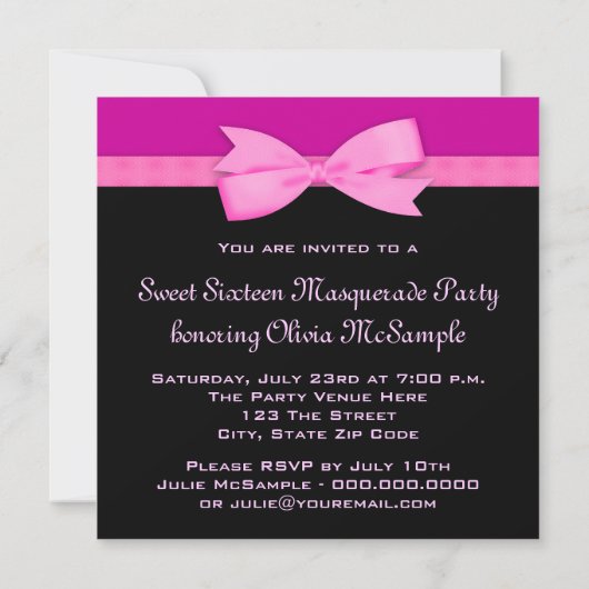 ホットピンクブラックマスカレードパーティの招待状 招待状 (裏面)