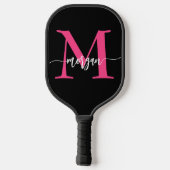 ホットピンクブラックモダンスクリプトガーリーモノグラム名 ピックルボールラケット (裏面)