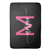 ホットピンクブラックモノグラムガールズドルムルーム バスマット (正面縦)