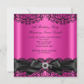 ホットピンクブラックレースボウ誕生日パーティー 招待状 (裏面)