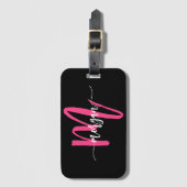 ホットピンクブラックワールドトラベラーズモノグラム名 ラゲッジタグ (正面縦)