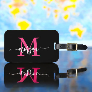 ホットピンクブラックワールドトラベラーズモノグラム名 ラゲッジタグ
