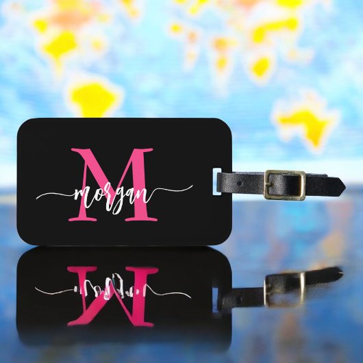 ホットピンクブラックワールドトラベラーズモノグラム名 ラゲッジタグ