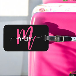 ホットピンクブラックワールドトラベラーズモノグラム名 ラゲッジタグ