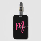 ホットピンクブラックワールドトラベラーズモノグラム名 ラゲッジタグ (正面縦)