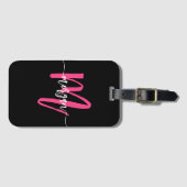 ホットピンクブラックワールドトラベラーズモノグラム名 ラゲッジタグ (正面横)