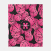 ホットピンクブラック女子パーソナライズされたバスケットボール フリースブランケット (正面)