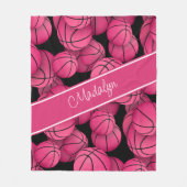 ホットピンクブラック女子パーソナライズされたバスケットボール フリースブランケット (正面)