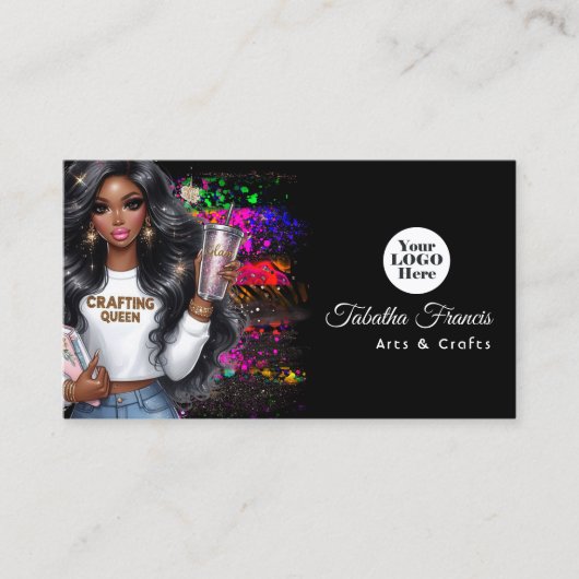 ホットピンクブラック女性クラフトクイーンデザイン 名刺 (正面)