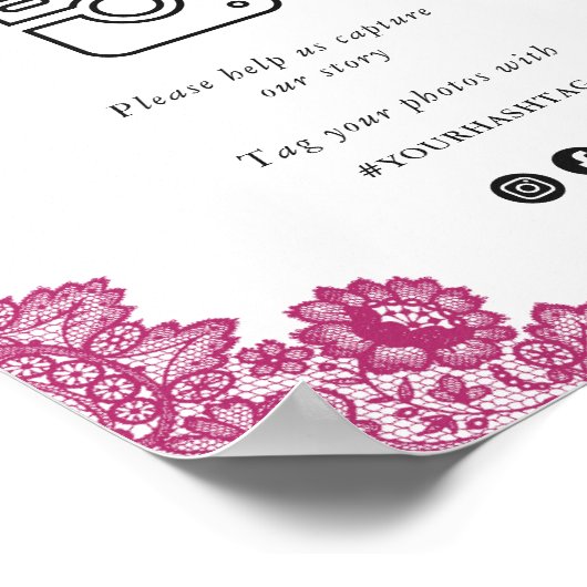 ホットピンクブラックOHスナップソーシャルメディ結婚アのサイン ポスター (角)