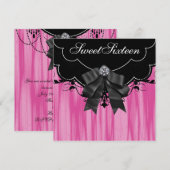ホットピンクブラックSweet sixteen誕生日パーティーInvita 招待状 (正面/裏面)