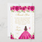 ホットピンクブルネットヘアプリンセス誕生日パーティー サンキューカード (正面)