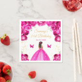 ホットピンクブルネットヘアプリンセス誕生日パーティー スタンダードカクテルナプキン (インサイチュ)