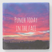 ホットピンクブルーサンセットパンチ今日の顔 はっきりした ストーンコースター (正面)