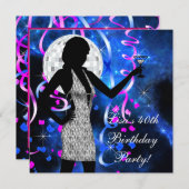 ホットピンクブルー王室のバースデーパーティー 招待状 (正面/裏面)