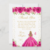 ホットピンクブロンドヘアプリンセス誕生日パーティー サンキューカード (正面)