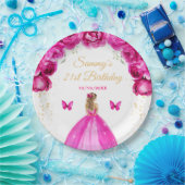 ホットピンクブロンドヘアプリンセス誕生日パーティー ペーパープレート (パーティー)