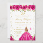 ホットピンクブロンドヘアプリンセス誕生日パーティー 招待状 (正面)