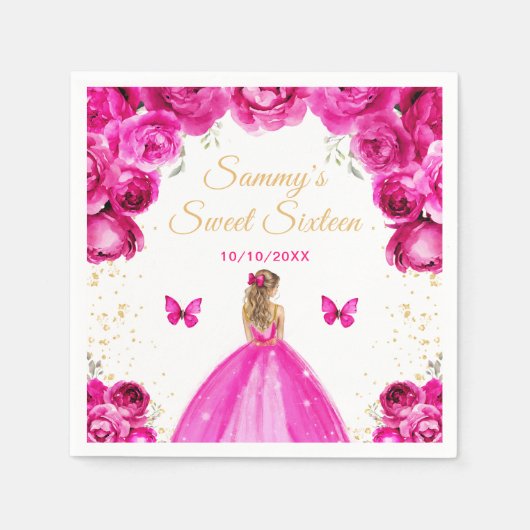 ホットピンクブロンドヘアプリンセスSweet sixteen スタンダードカクテルナプキン (正面)