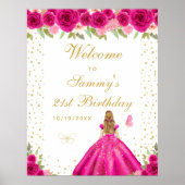 ホットピンクブロンド髪の女の子の誕生日パーティーへようこそ ポスター (正面)
