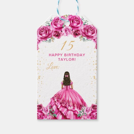 ホットピンクプリンセスキンセアニラハッピーバースデー ギフトタグ (正面)