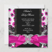 ホットピンクプリンセスベビーシャワーガールブラックヒョウ3 招待状 (裏面)