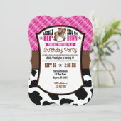 ホットピンクプレイドコーハイドカウボーイ誕生日招待状 招待状 (スタンド正面)