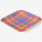 ホットピンクプレイドレトロインスパイアパターン紙プレート ペーパープレート (傾斜あり)