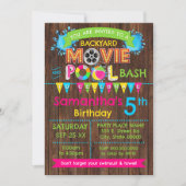 ホットピンクプールと映画誕生日サマーバッシュ 招待状 (正面)