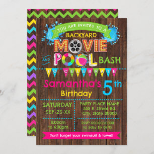 ホットピンクプールと映画誕生日サマーバッシュ 招待状