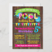 ホットピンクプール誕生日サマーバッシュウッドパーティー 招待状 (正面)