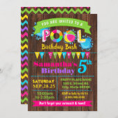 ホットピンクプール誕生日サマーバッシュウッドパーティー 招待状 (正面/裏面)