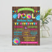 ホットピンクプール誕生日bash組み合わせ兄弟姉妹パーティー 招待状 (スタンド正面)